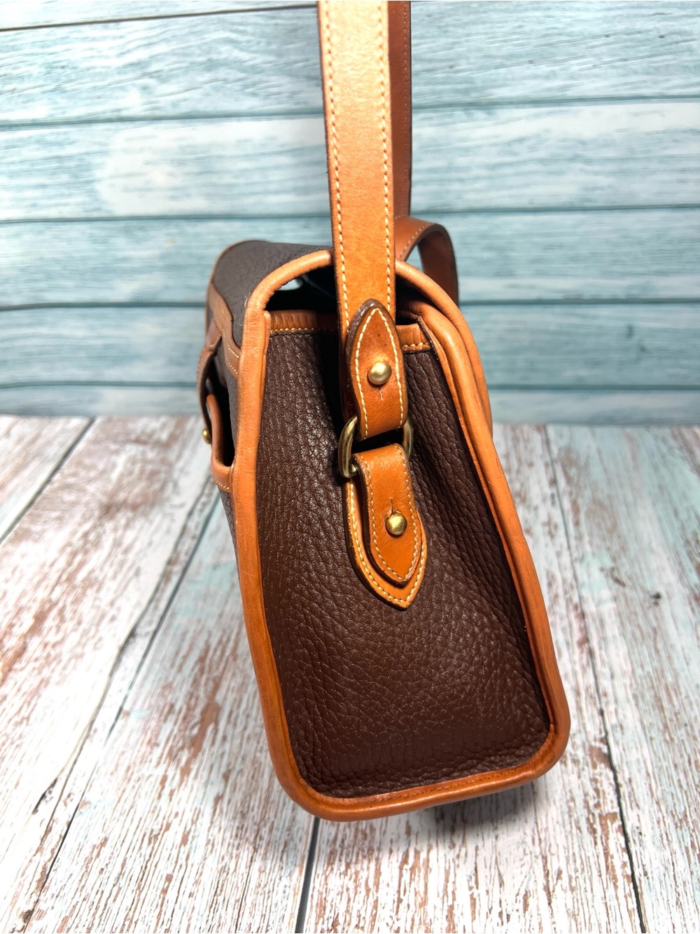 🦆 DOONEY & BOURKE ESSEX AWL PEBBLED BROWN AND BRITISH TAN CROSSBODY VINTAGE - Picture 5 of 16